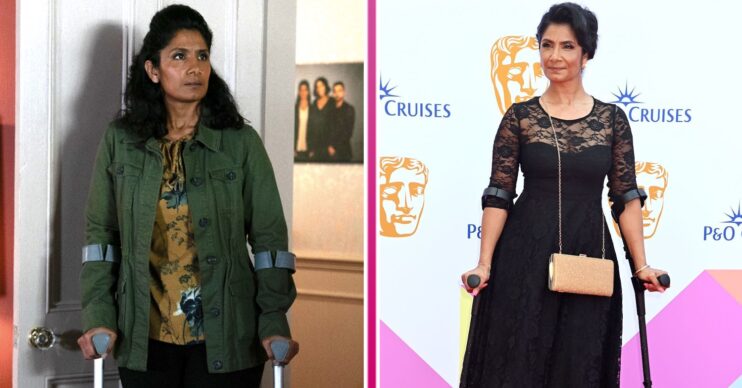 Suki on crutches alongside Balvinder Sopal on crutches
