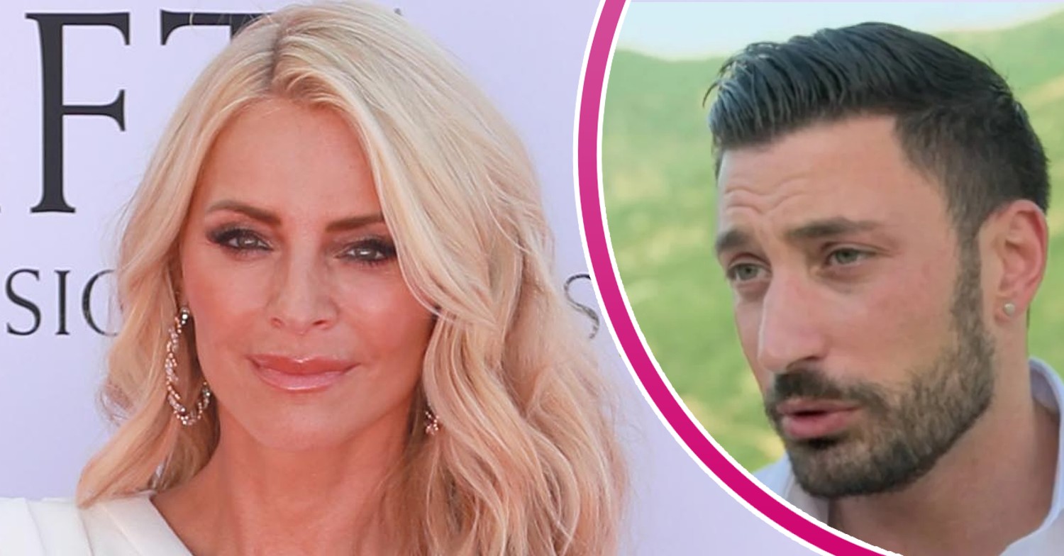 Tess Daly with straight-faced expression beside Giovanni Pernice talking