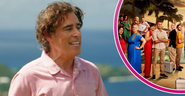 Stephen Mangan and contestants on ITV show The Fortune Hotel