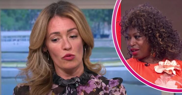 Cat Deeley looks to the side on This Morning today