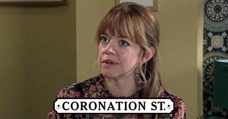 Toyah looks shocked on Corrie; inset, soap logo (Credit: ITV/Composite: ED!)