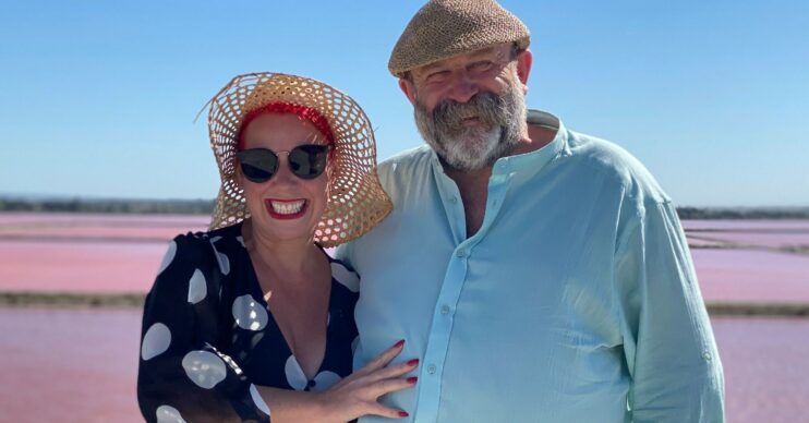 Dick and Angel Strawbridge wearing hats in sunny France, Angel wears sunglasses