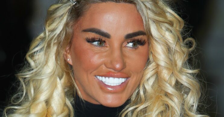 Katie Price smiling and looking away from the camera