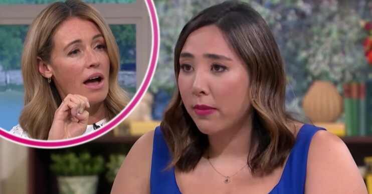 Cat Deeley looking shocked with Michelle on This Morning today