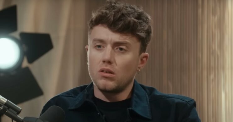 Roman Kemp looking confused in a podcast