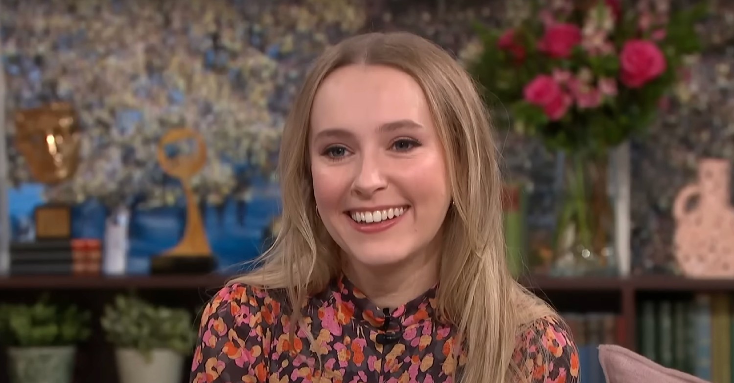 Rose Ayling-Ellis in a floral dress smiling on This Morning