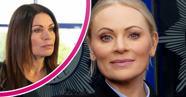 Coronation Street's Lisa Swain, and in a bubble is Carla