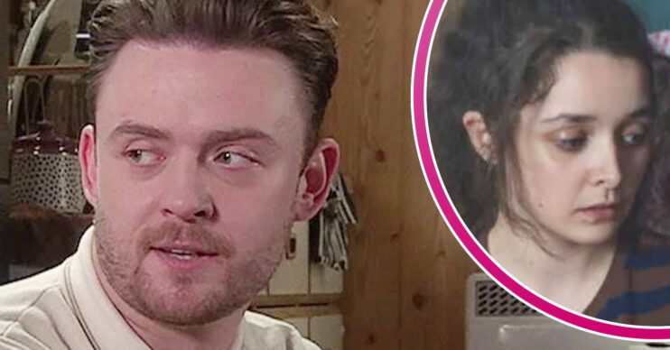 Coronation Street's Joel, and in a bubble is Ellie