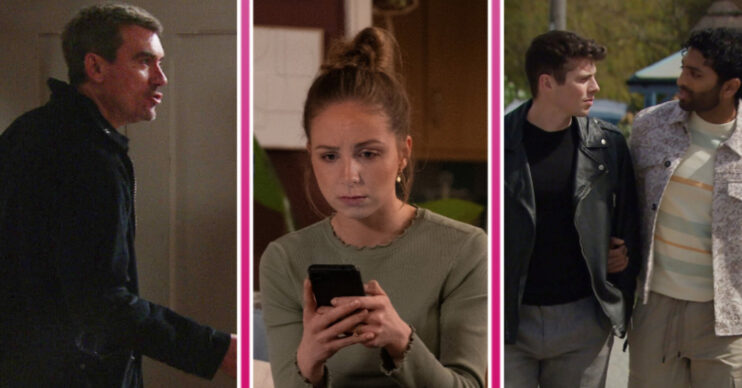 Cain Dingle, Belle Dingle and Nicky Milligan in Emmerdale.