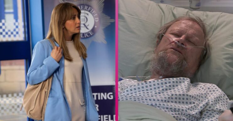 Maria looking shocked while Roy lies in a hospital bed