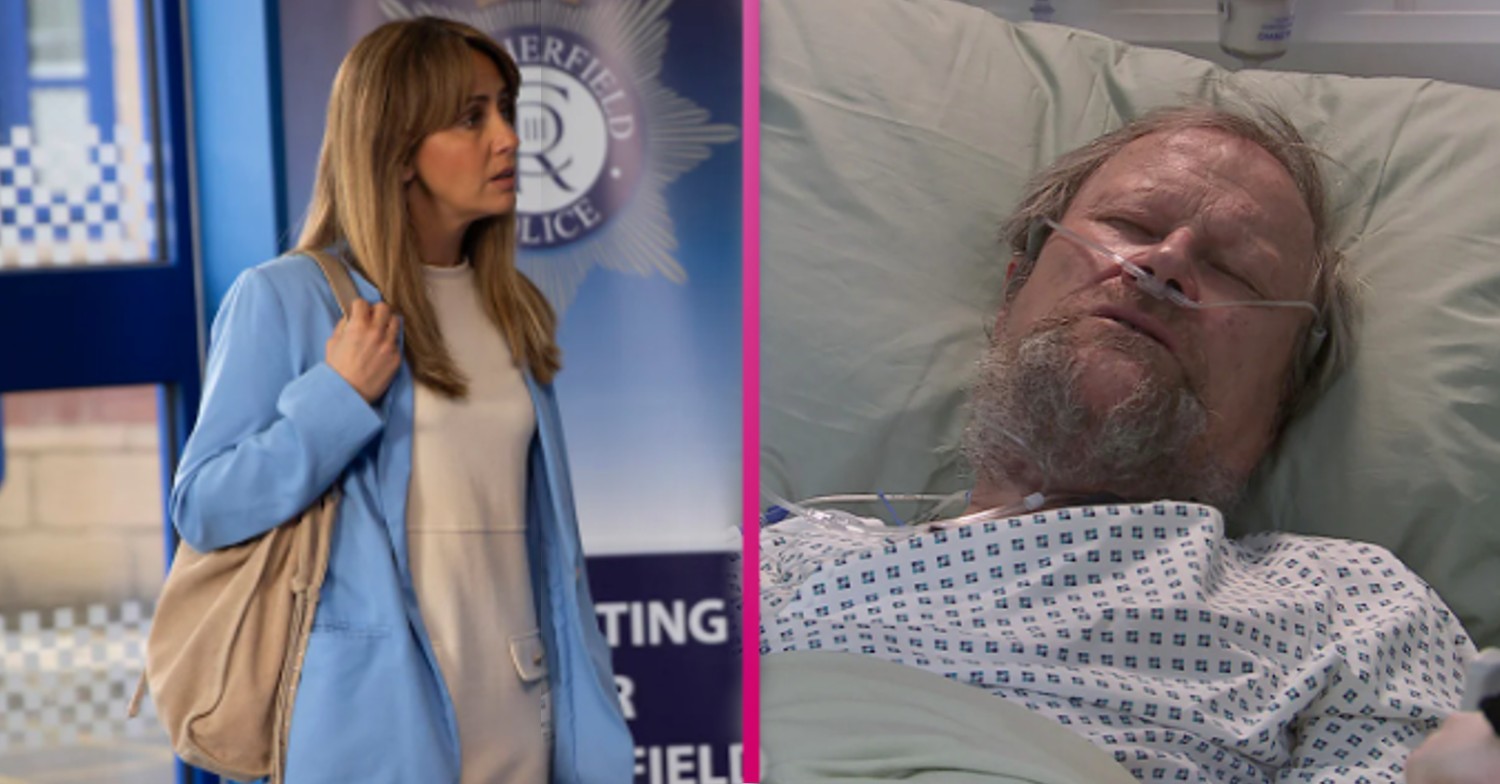 Maria looking shocked while Roy lies in a hospital bed