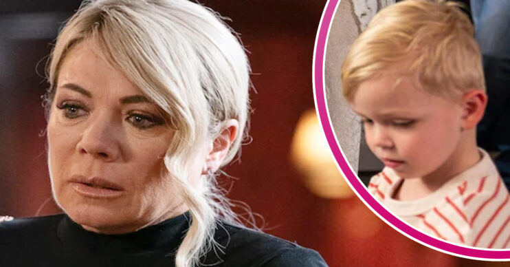 EastEnders' Sharon, and in a bubble is Albie