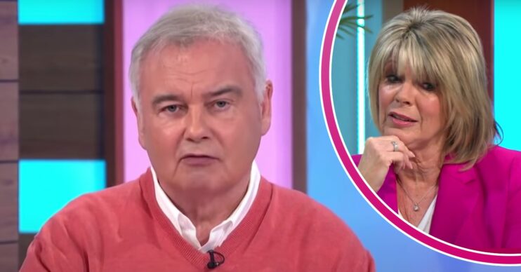 Eamonn Holmes looks forward, Ruth Langsford looks to the side