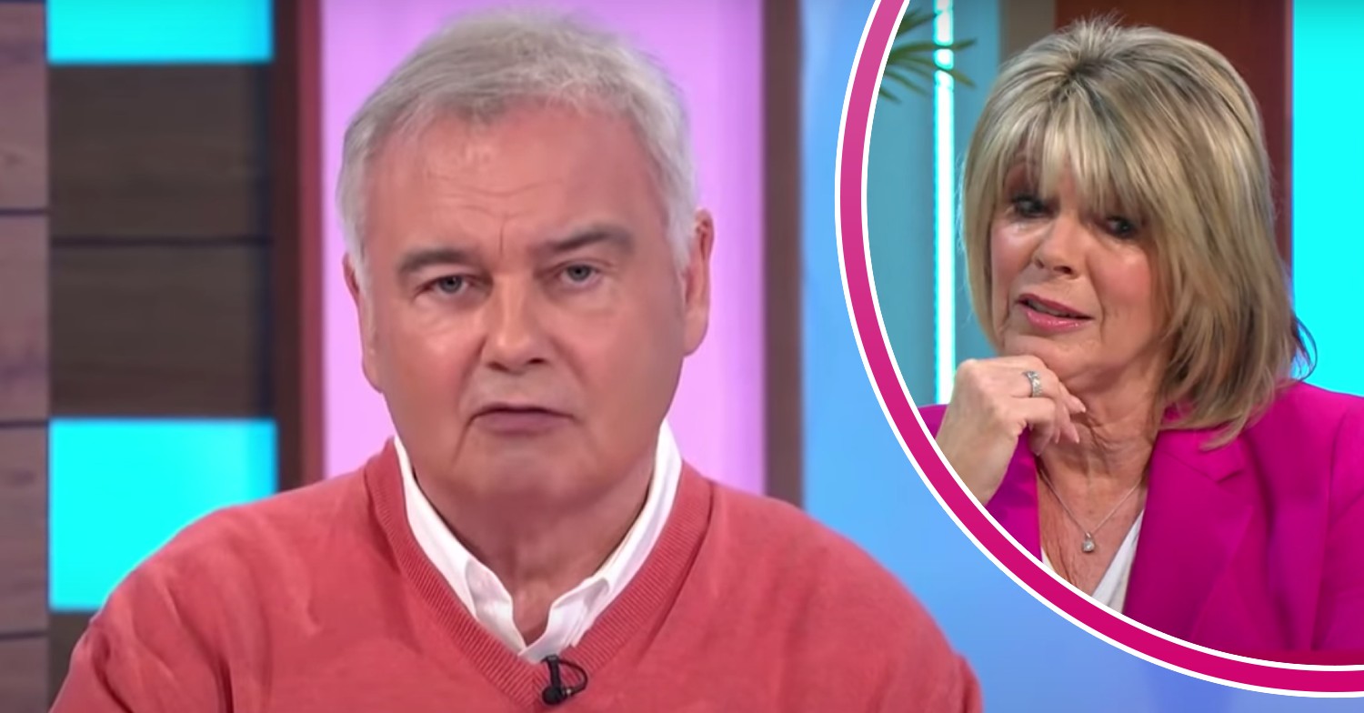 Eamonn Holmes looks forward, Ruth Langsford looks to the side