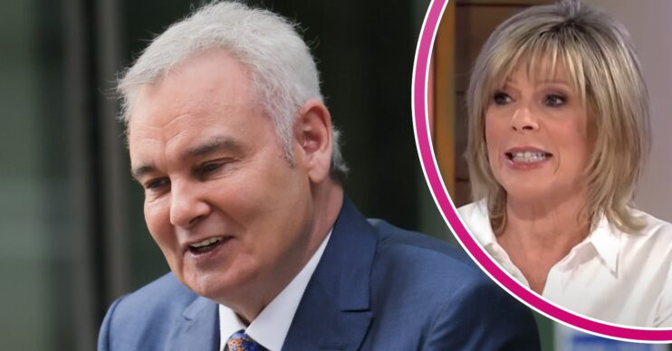 Eamonn Holmes looking down and Ruth Langsford on Loose Women
