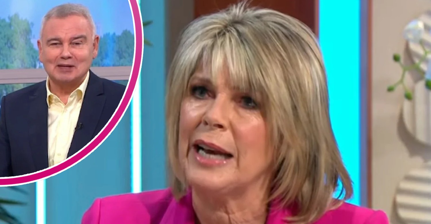 Ruth Langsford talking on Lorraine beside a smirking Eamonn Holmes