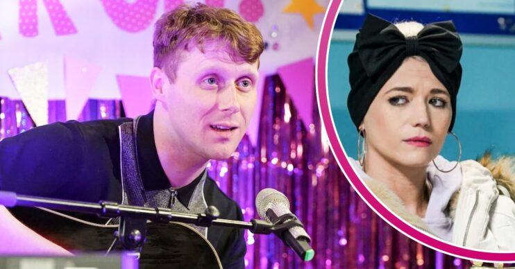 Jay singing on EastEnders; inset, Lola looking tragic (Credit: BBC/Composite: ED!)