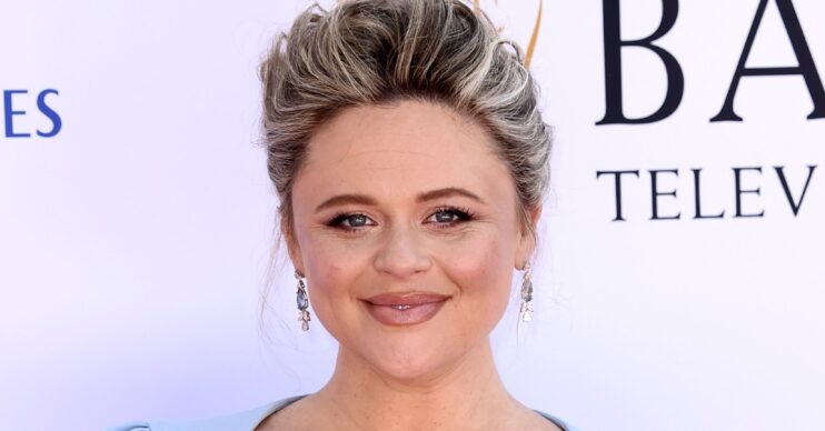 Emily Atack wearing baby blue