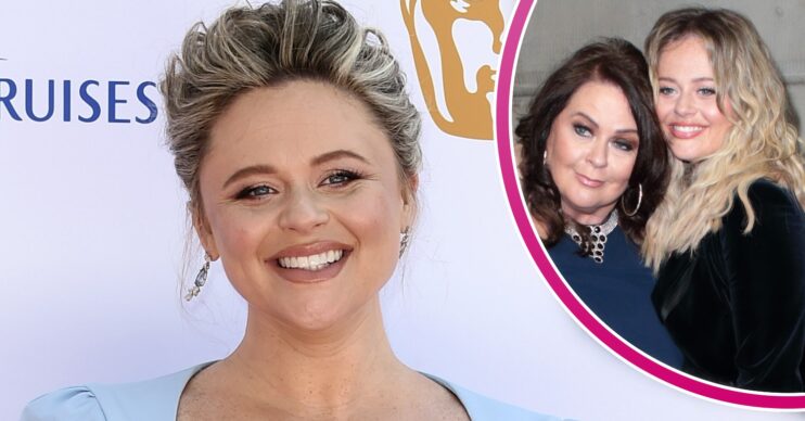 Emily Atack at BAFTAs and her with mum Kate Robbins in ED composite