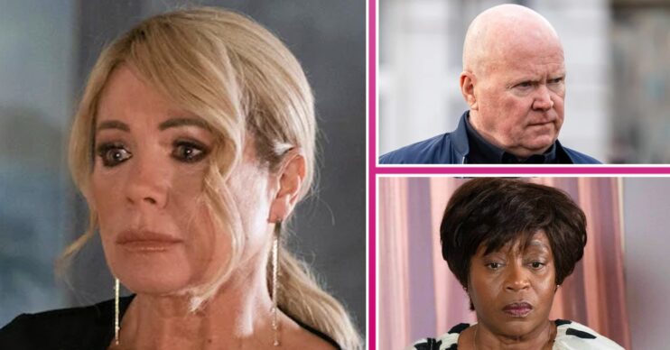 EastEnders spoilers comp image for week 25: Sharon, Phil, Yolande (Credit: BBC)