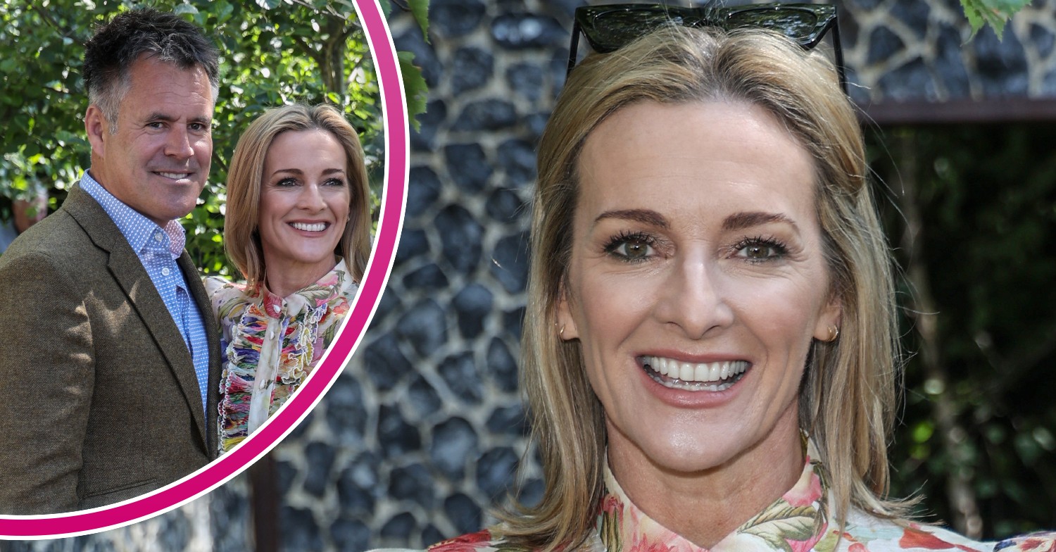 Gabby Logan smiling with husband Kenny in ED composite