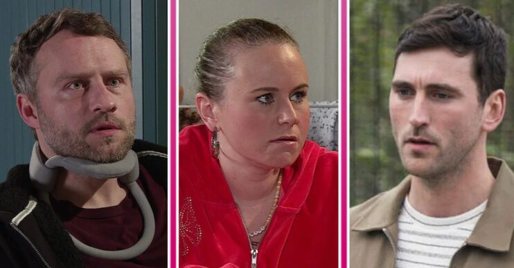 Composite image of Kit, Gemma and Paul on Corrie, all looking shocked (Credit: ITV/Composite: ED!)