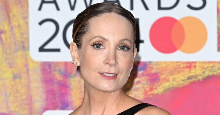 Joanne Froggatt at the Brit Awards wearing a cut out black leather dress