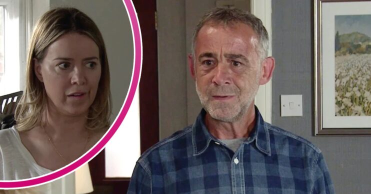 Kevin looks worried on Coronation Street; inset, Abi also looking worried (Credit: ITV/Composite: ED!)