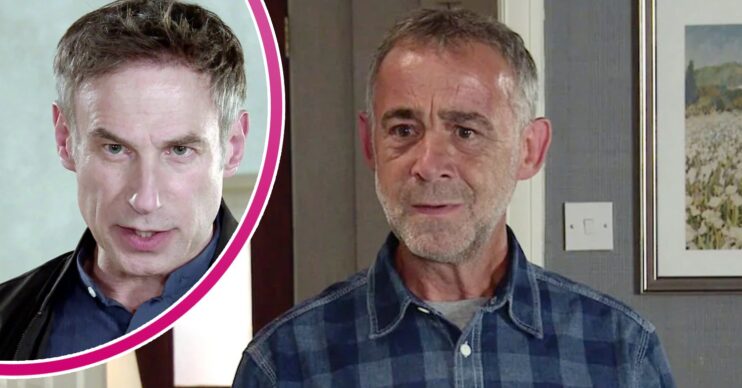 Kevin looks angry on Corrie; inset, Stefan looking sinister (Credit: ITV/Composite: ED!)