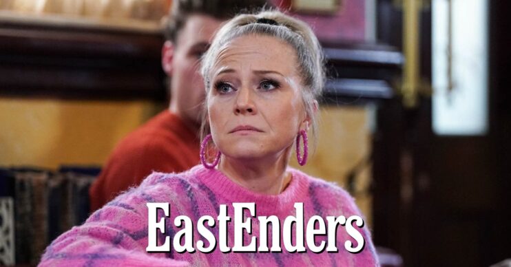 Linda looks worried on EastEnders; inset, soap logo (Credit: BBC/Composite: ED!)