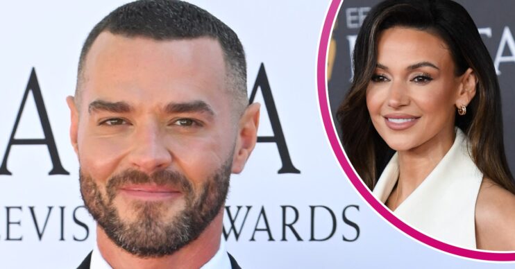Matt Willis smiling and Michelle Keegan inset
