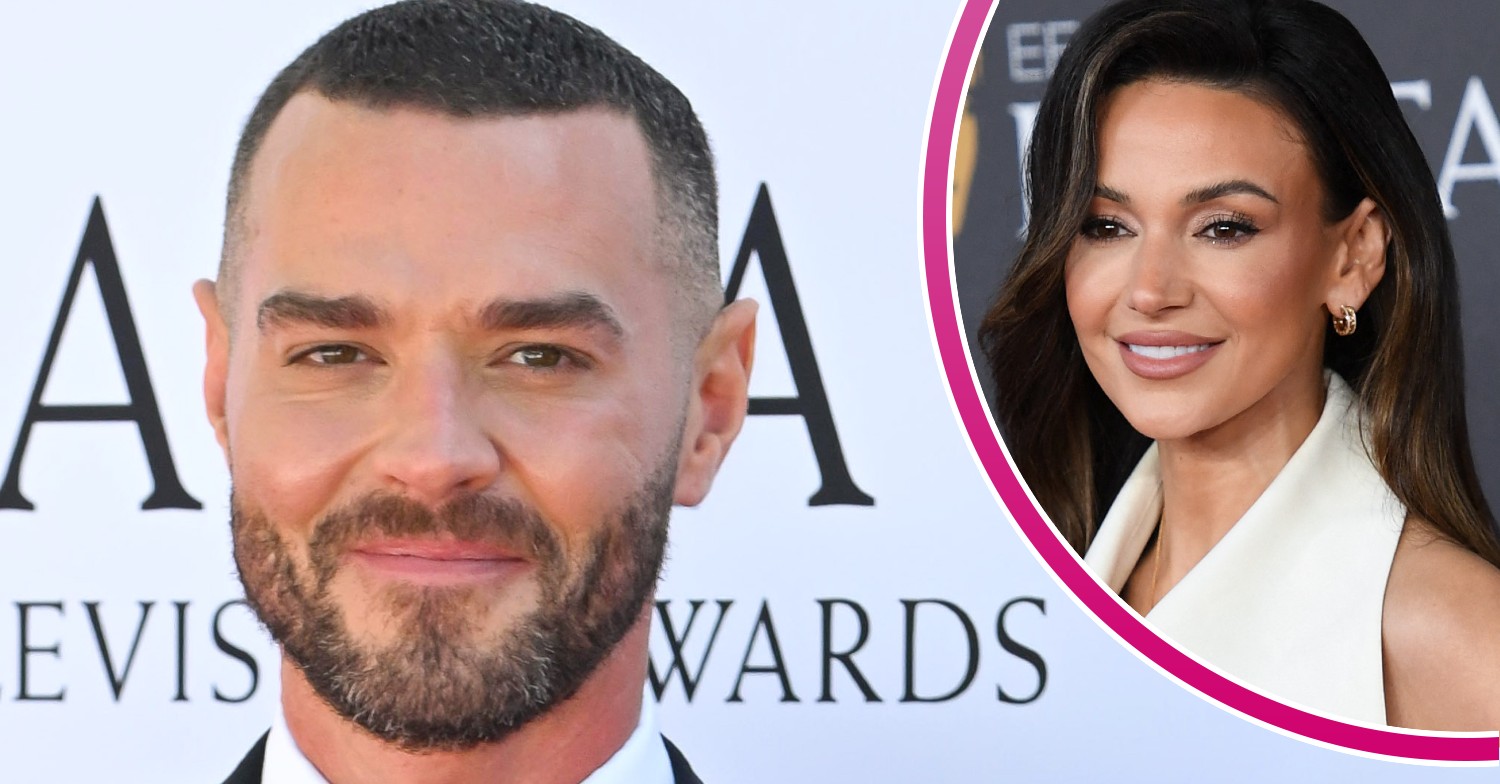 Matt Willis smiling and Michelle Keegan inset