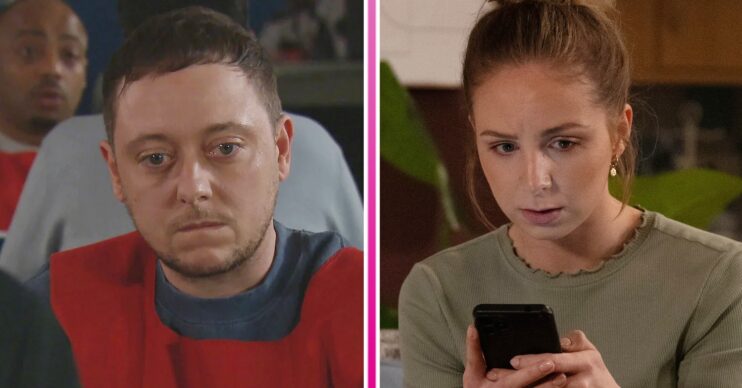 Composite image of Belle and Matty looking worried on Emmerdale (Credit: ITV/Composite: ED!)