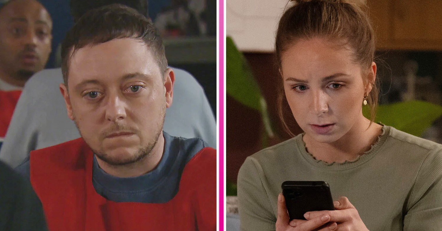 Composite image of Belle and Matty looking worried on Emmerdale (Credit: ITV/Composite: ED!)