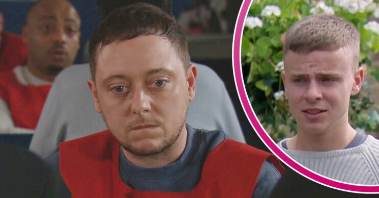 Matty looks depressed on Emmerdale; inset, Samson (Credit: ITV/Composite: ED!)