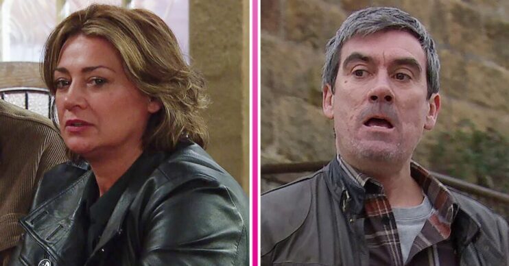 Composite image of Cain and Moira looking angry and upset (Credit: ITV/Composite: ED!)