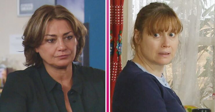 Composite image of Moira and Lydia on Emmerdale, looking worried (Credit: ITV/Composite: ED!)