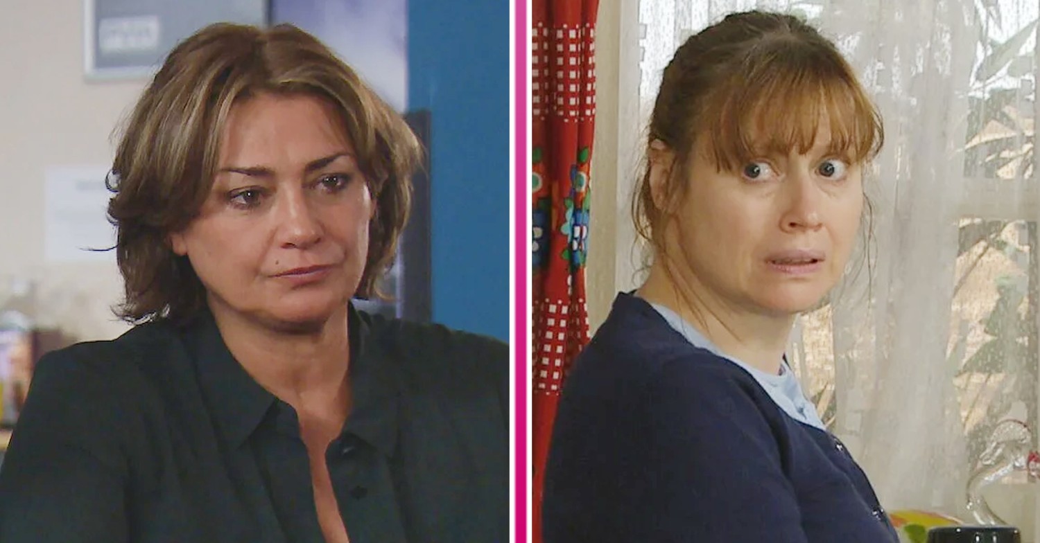 Composite image of Moira and Lydia on Emmerdale, looking worried (Credit: ITV/Composite: ED!)