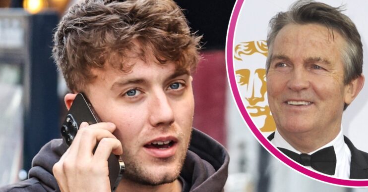 Roman Kemp on the phone and Bradley Walsh smiling inset