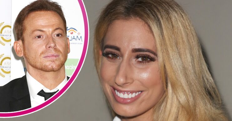 Stacey Solomon smiling and Joe Swash inset