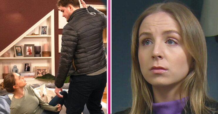 Tom hitting pregnant Belle in Emmerdale