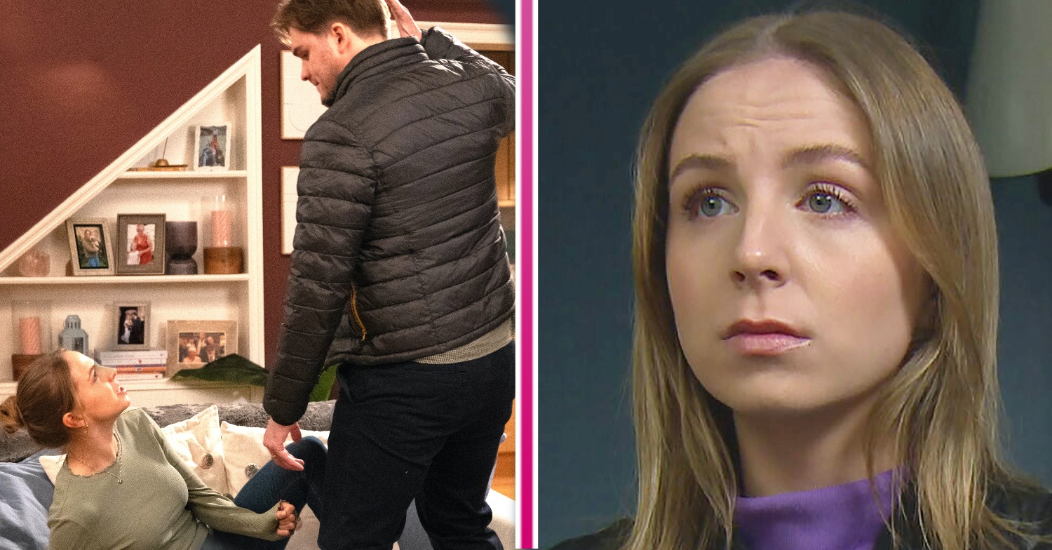 Tom hitting pregnant Belle in Emmerdale