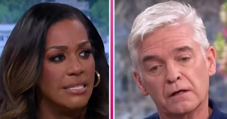 Alison Hammond frowning beside a solemn Phillip Schofield