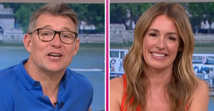 Presenters Ben Shephard smiling sat beside Cat Deeley on This Morning