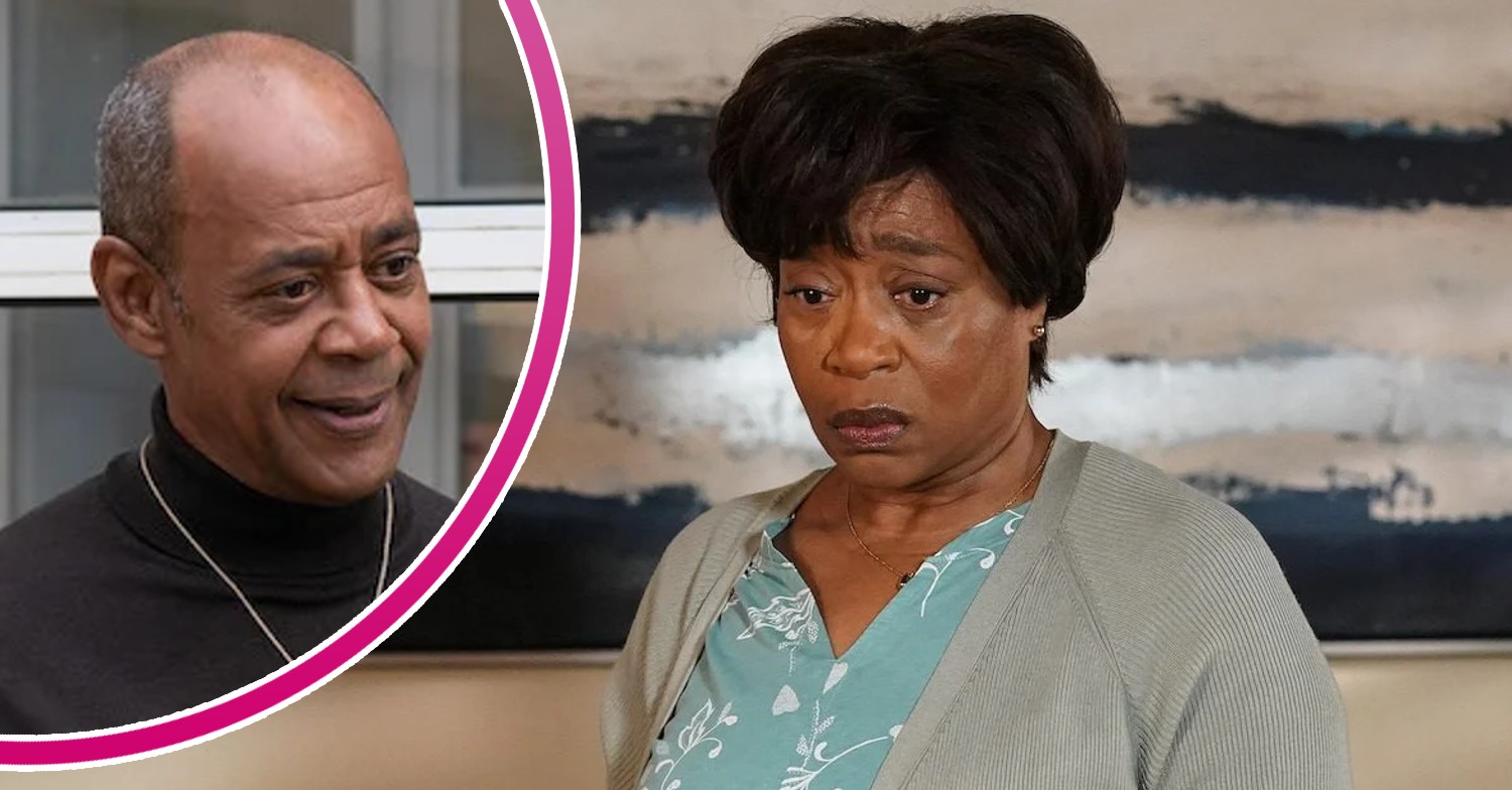 Yolande looks upset on EastEnders; inset, Pastor Clayton looking smug (Credit: BBC/Composite: ED!)