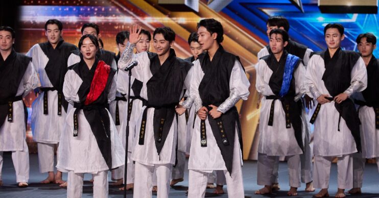 Ssaulabi Performance Troupe talking to the Britain's Got Talent 2024 judges