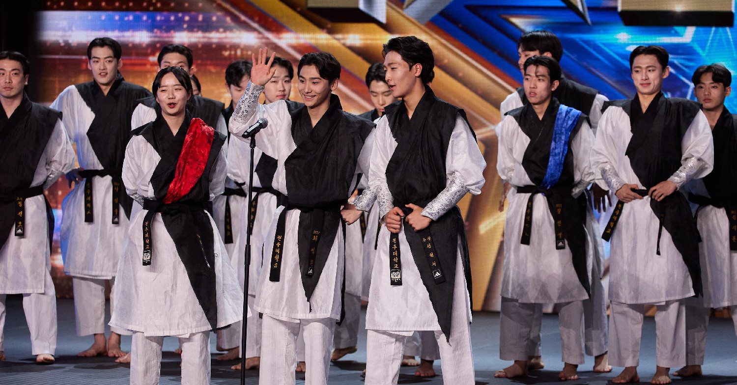 Ssaulabi Performance Troupe talking to the Britain's Got Talent 2024 judges