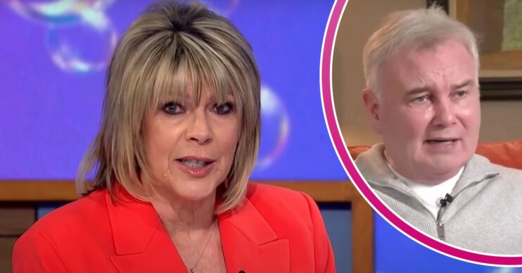 Ruth Langsford speaking to camera / Eamonn Holmes looking cross in an interview