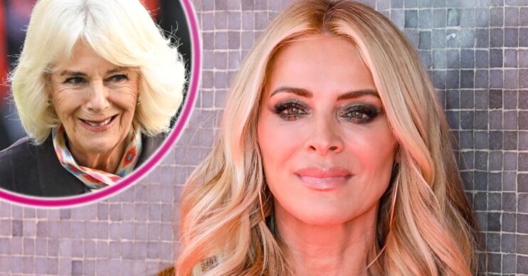 Queen Camilla and Tess Daly smiling