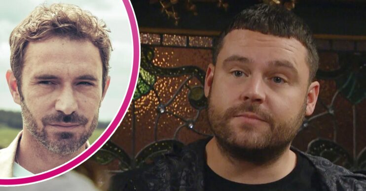 Aaron smiling on Emmerdale; inset, John Sugden (Credit: ITV/Composite: ED!)
